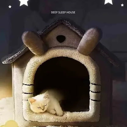 Cozy Plush Pet House Bed – Soft Warm Indoor Cat & Small Dog Cave