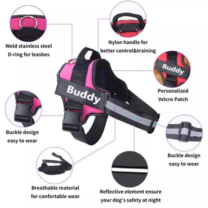 Personalized Dog Harness with Name & Phone Number – Adjustable Reflective No-Pull Pet Vest