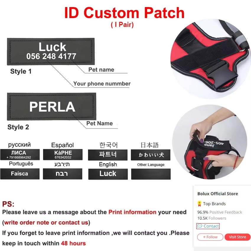 Personalized Dog Harness with Name & Phone Number – Adjustable Reflective No-Pull Pet Vest
