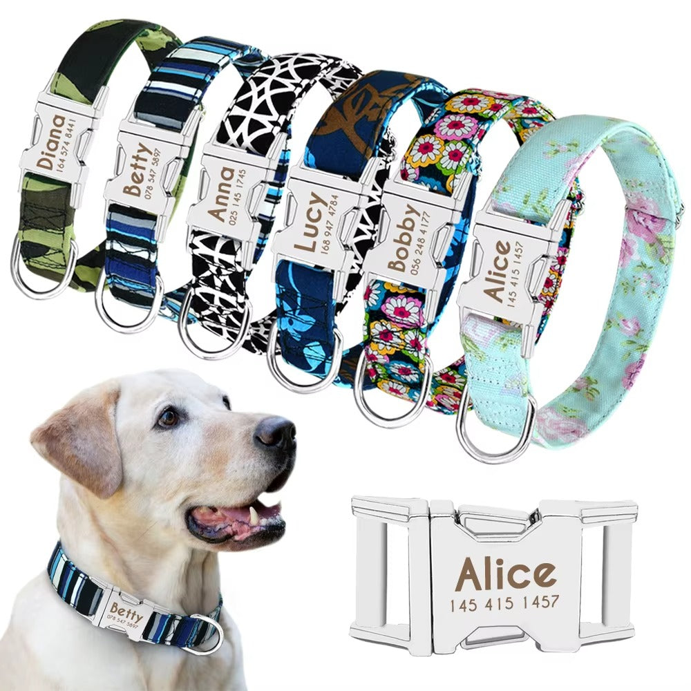 Personalized Dog Collar with Name & ID Number – Adjustable Floral Pet Collar