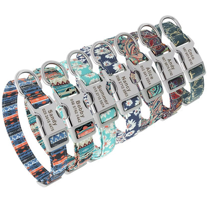 Personalized Dog Collar with Name & ID Number – Adjustable Floral Pet Collar