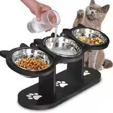 Elevated 3-Bowl Pet Feeder Stand – Stainless Steel Bowls for Cats & Dogs