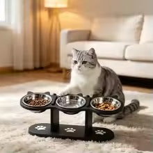 Elevated 3-Bowl Pet Feeder Stand – Stainless Steel Bowls for Cats & Dogs