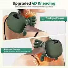 Turtle Hand Neck & Shoulder Massager with Heat | 3D Kneading Shiatsu Massager | Portable Electric Neck Massager for Pain Relief