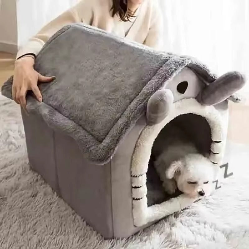 Cozy Plush Pet House Bed – Soft Warm Indoor Cat & Small Dog Cave