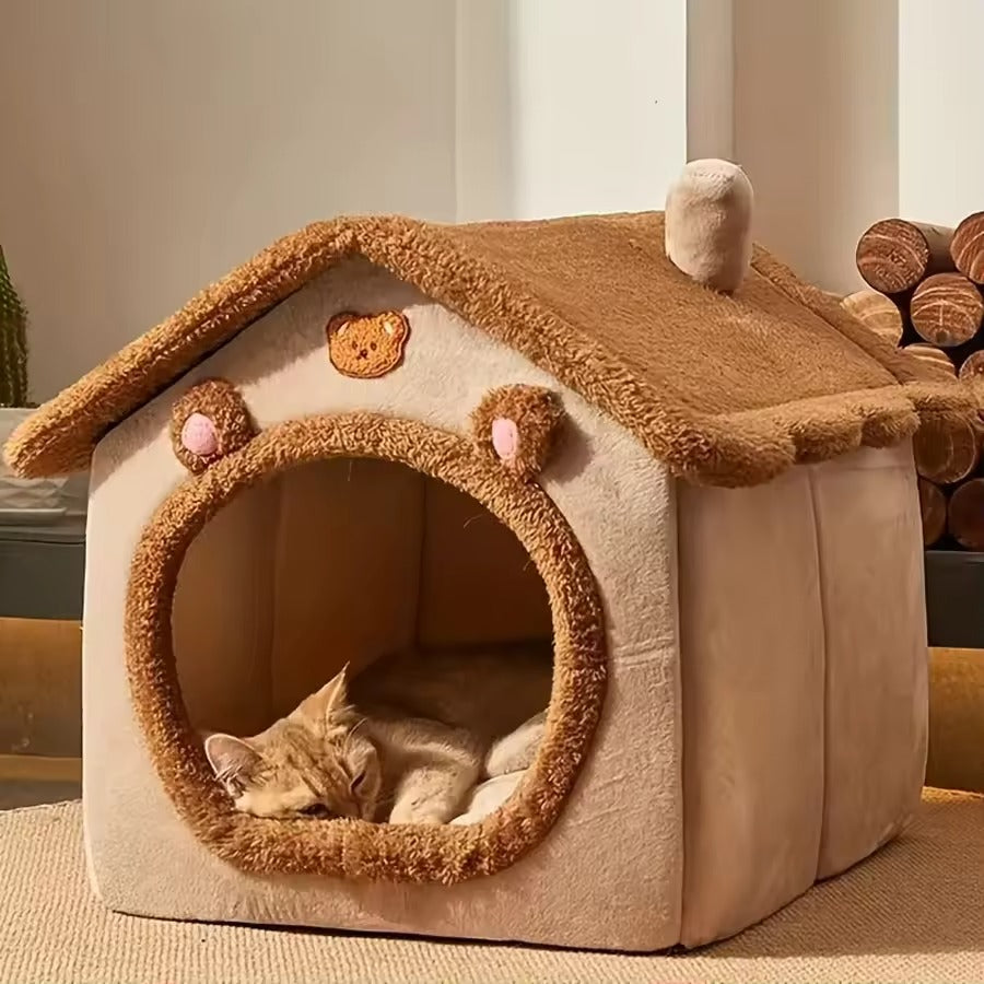 Cozy Cat House Bed – Cute Gingerbread House Pet Bed for Cats & Small Pets