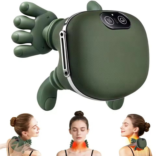 Turtle Hand Neck & Shoulder Massager with Heat | 3D Kneading Shiatsu Massager | Portable Electric Neck Massager for Pain Relief