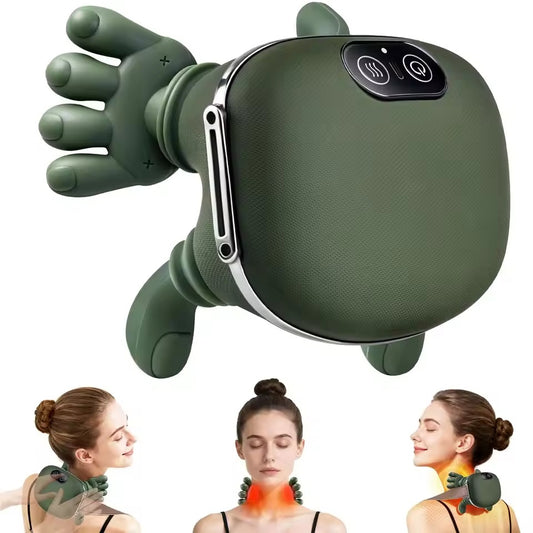 Turtle Hand Neck & Shoulder Massager with Heat | 3D Kneading Shiatsu Massager | Portable Electric Neck Massager for Pain Relief
