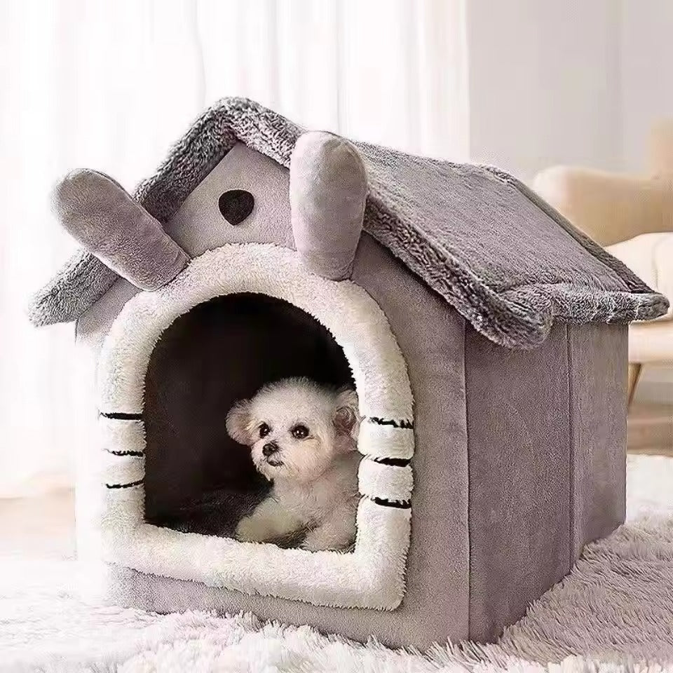 Cozy Plush Pet House Bed – Soft Warm Indoor Cat & Small Dog Cave