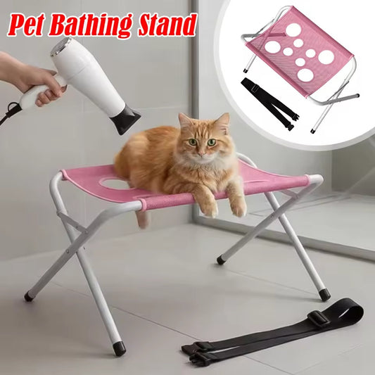 Foldable Pet Bathing & Grooming Stand – Adjustable Pet Drying Hammock for Cats & Small Dogs