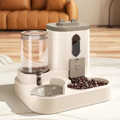 2-in-1 Automatic Cat & Dog Feeder and Water Dispenser | Large Capacity Gravity Food & Water Bowl Set | Anti-Spill Pet Feeding Station