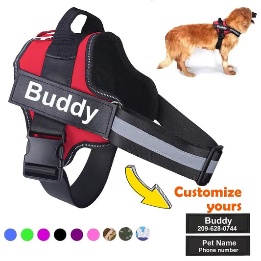 Personalized Dog Harness with Name & Phone Number – Adjustable Reflective No-Pull Pet Vest