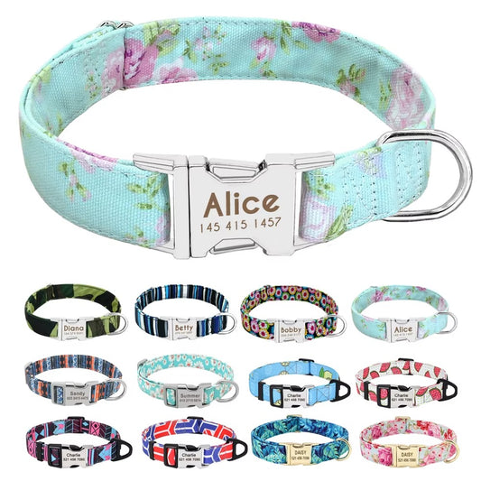 Personalized Dog Collar with Name & ID Number – Adjustable Floral Pet Collar