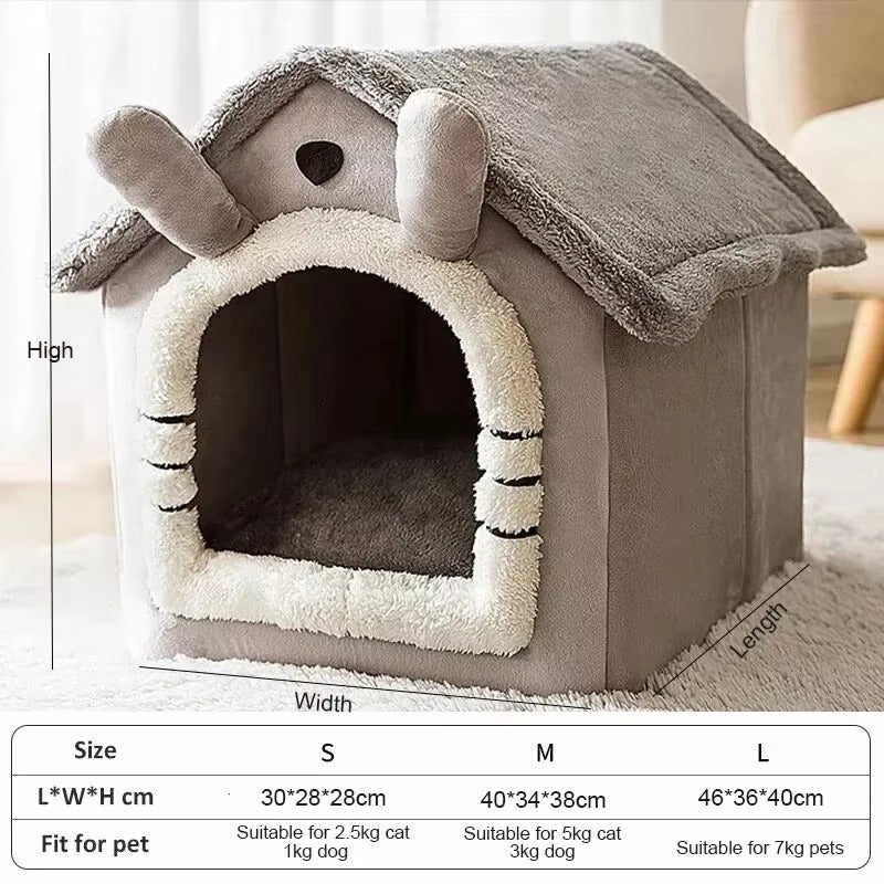 Cozy Plush Pet House Bed – Soft Warm Indoor Cat & Small Dog Cave