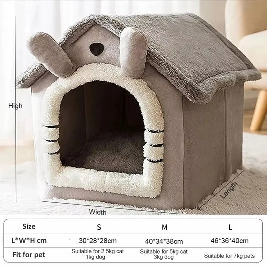Cozy Plush Pet House Bed – Soft Warm Indoor Cat & Small Dog Cave