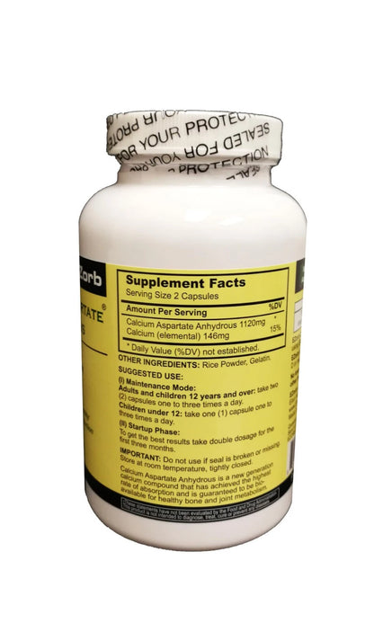 EZorb Calcium Aspartate Anhydrous | High Absorption Calcium Supplement | 180 Capsules